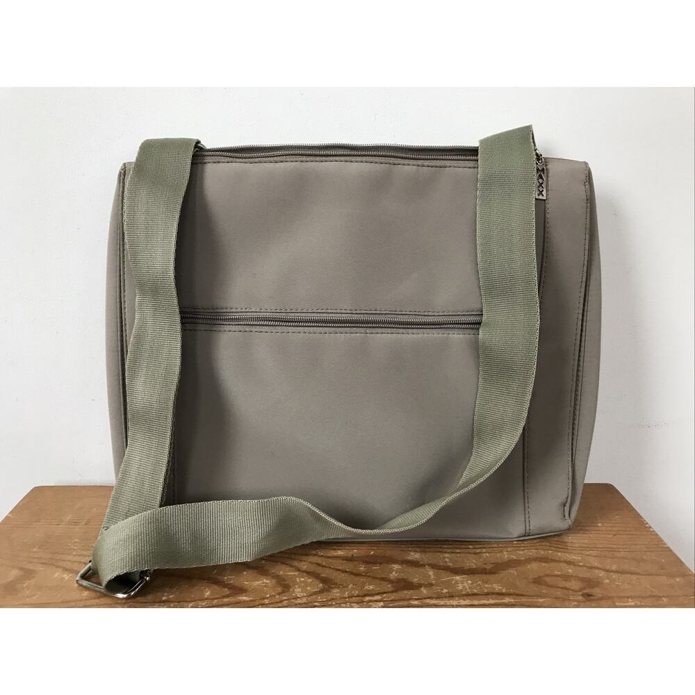 Maxx New York Khaki Olive Green Nylon Fabric Zipper Shoulder Bag Purse
